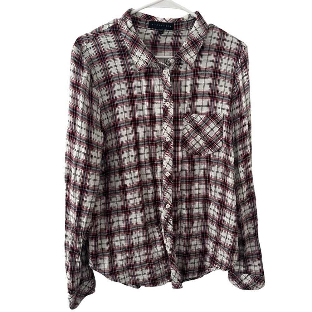 Sanctuary Flannel Lightweight Button Down Women’s Long Sleeve Shirt Plaid Large
